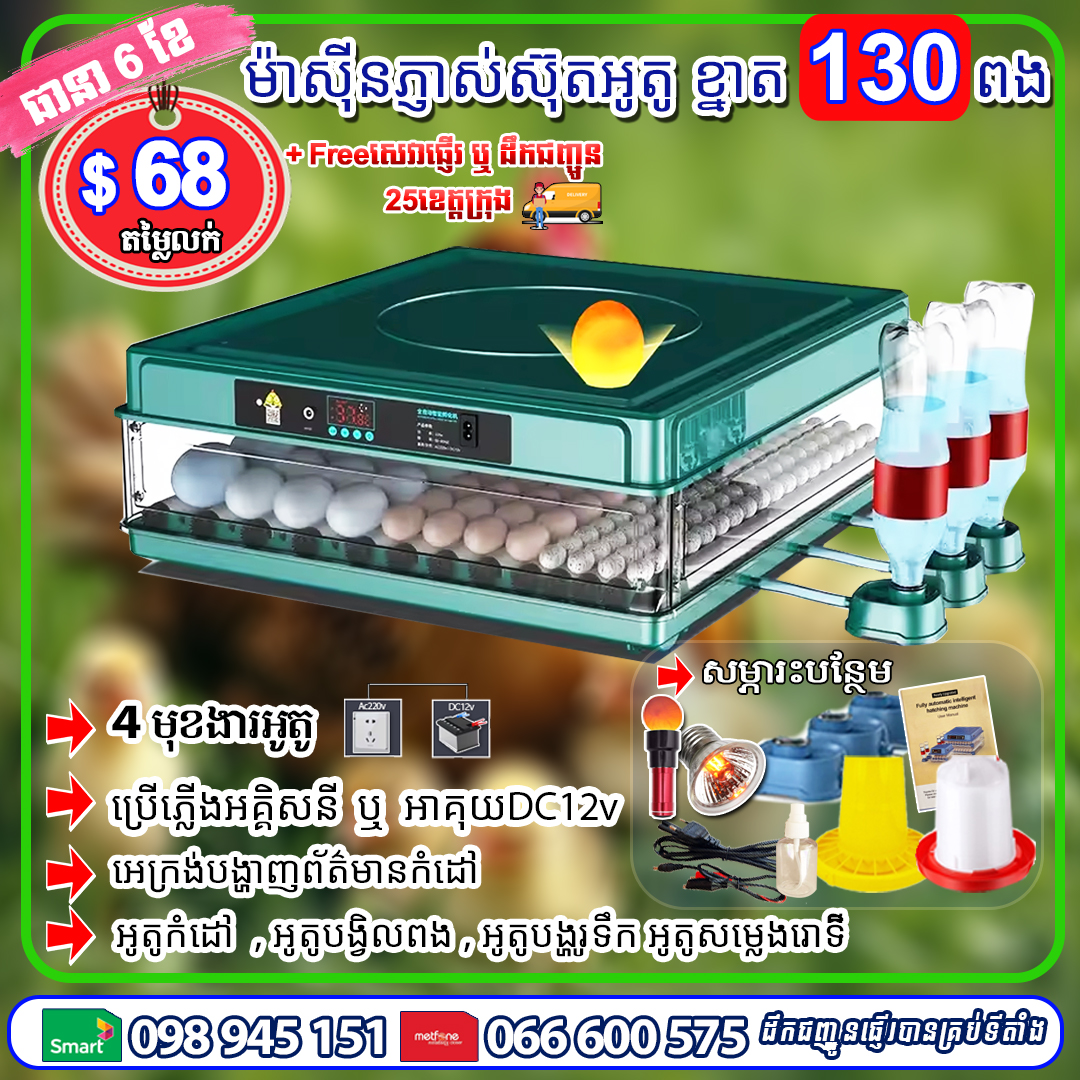 ម៉ាស៊ីនភ្ញាស់ស៊ុត ខ្នាត 130 ពង (បៃតង)
